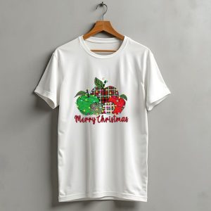 Merry Christmas Apples Plaid And Lights T Shirt