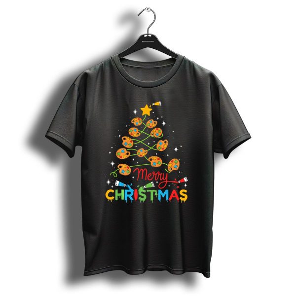 Merry Christmas Art Teacher Palette Tree T Shirt 1 t shirt 1