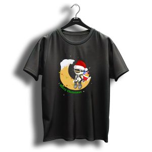 Merry Christmas Astronaut Santa Hat On Moon With Presents T Shirt