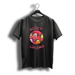 Merry Christmas Axolotl With Santa Hat T-Shirt