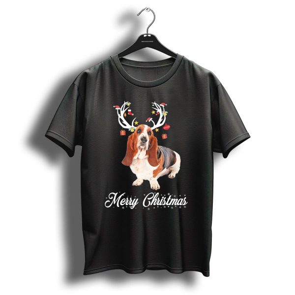 Merry Christmas Basset Hound Reindeer Horns T Shirt 1 t shirt 1