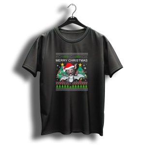 Merry Christmas Bat Santa Hat Festive Tree Stars Snowflakes T Shirt