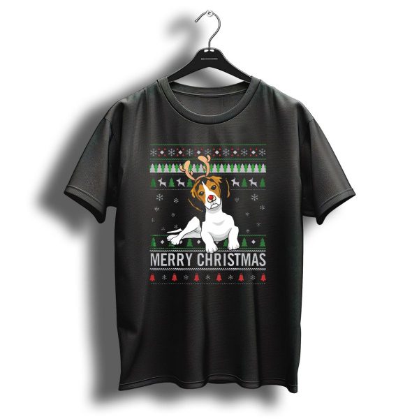 Merry Christmas Beagle Dog With Reindeer Antlers And Red Nose In Holiday T Shirt 1 t shirt 1