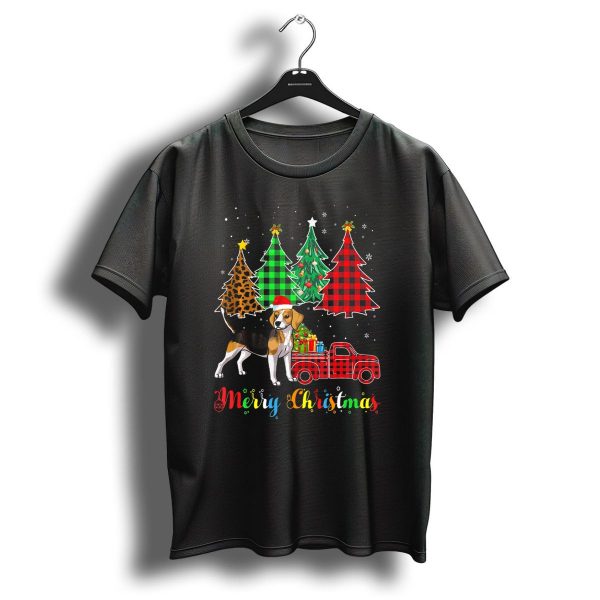 Merry Christmas Beagle With Red Plaid Truck And Festive Trees T Shirt 1 t shirt 1