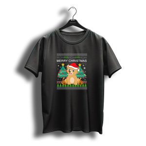 Merry Christmas Bear Santa Hat Festive Trees T-Shirt