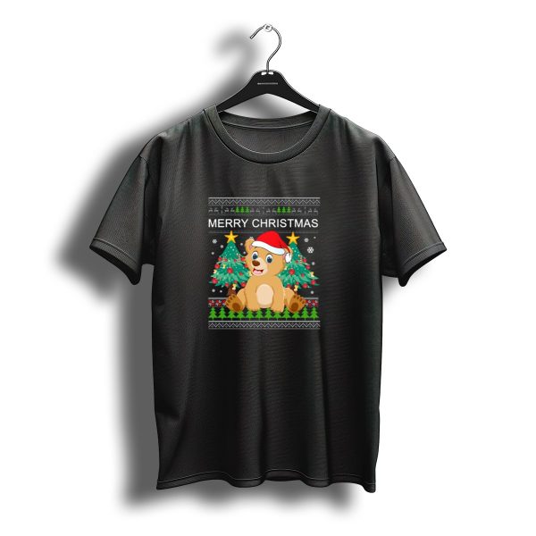 Merry Christmas Bear Santa Hat Festive Trees T Shirt t shirt 1
