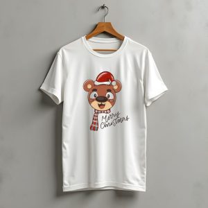 Merry Christmas Bear Wearing Santa Hat And Scarf T-Shirt