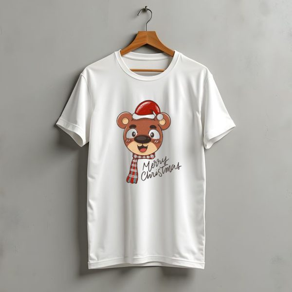 Merry Christmas Bear Wearing Santa Hat And Scarf T Shirt t shirt 1