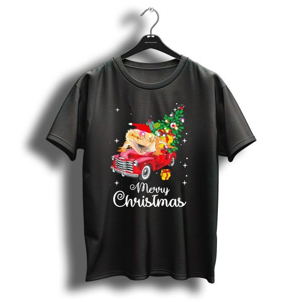 Merry Christmas Bearded Dragon Santa Hat Red Truck Christmas Tree Presents T Shirt 1 t shirt 1
