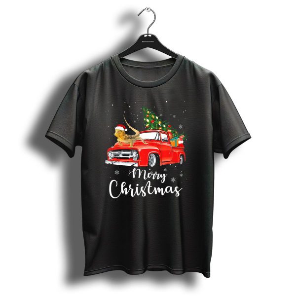 Merry Christmas Bearded Dragon Santa Rides Red Truck T Shirt 1 t shirt 1