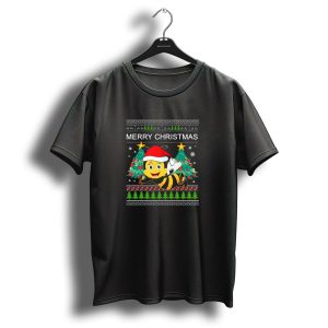 Merry Christmas Bee Santa Hat Christmas Trees Snowflakes T Shirt