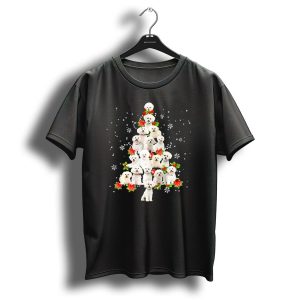 Merry Christmas Bichon Frise Dog Xmas Tree With Snowflakes And Holly T-Shirt