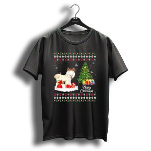 Merry Christmas Bichon Frise Funny Reindeer With Gifts And Tree T-Shirt