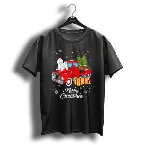 Merry Christmas Bichon Frise On Red Truck With Gifts And Tree T Shirt