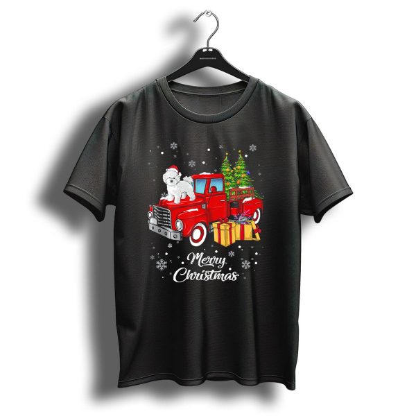 Merry Christmas Bichon Frise On Red Truck With Gifts And Tree T Shirt 1 t shirt 1