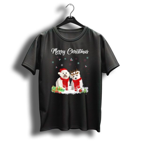 Merry Christmas Bichon Frise Santa And Reindeer Dogs T Shirt 1 t shirt 1