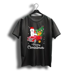 Merry Christmas Bichon Frise Santa Hat On Red Truck With Gifts And Tree T-Shirt