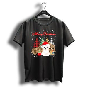 Merry Christmas Bichon Frise Santa Leopard Plaid Tree Truck Snowflakes T Shirt