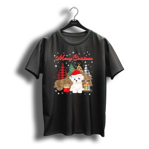 Merry Christmas Bichon Frise Santa Leopard Plaid Tree Truck Snowflakes T-Shirt