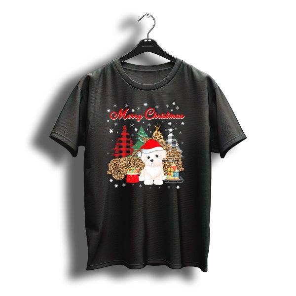 Merry Christmas Bichon Frise Santa Leopard Plaid Tree Truck Snowflakes T Shirt t shirt 1