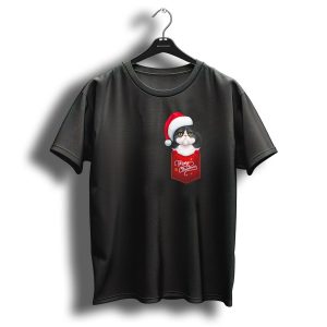 Merry Christmas Black And White Persian Cat In Santa Hat Pocket T Shirt