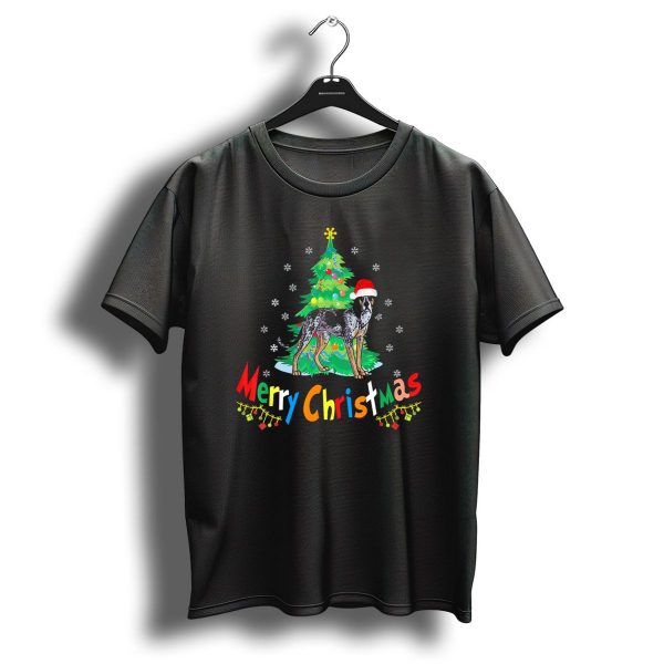 Merry Christmas Bluetick Coonhound Santa Hat Christmas Tree Snowflakes T Shirt 1 t shirt 1