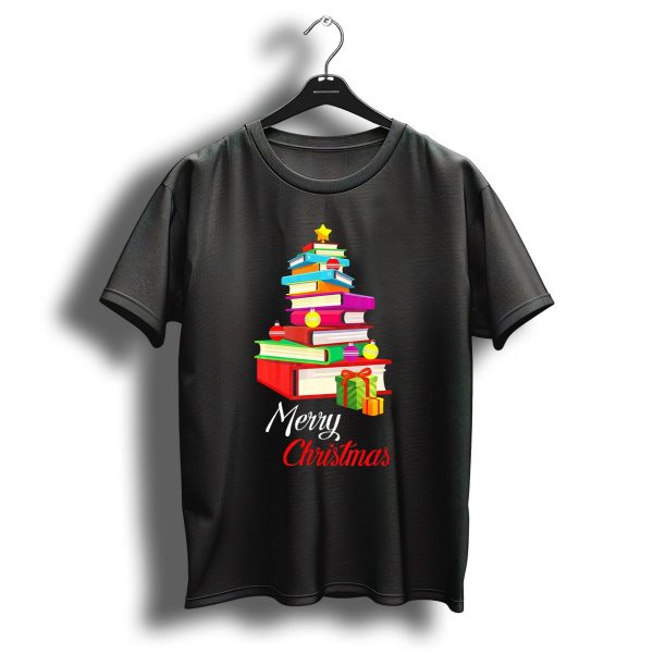 Merry Christmas Books Tree Love Reading Stack With Ornaments And Gifts T Shirt 1 t shirt 1