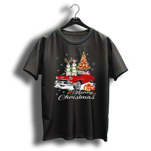 Merry Christmas Border Collie On Red Holiday Truck With Gifts And Tree T Shirt