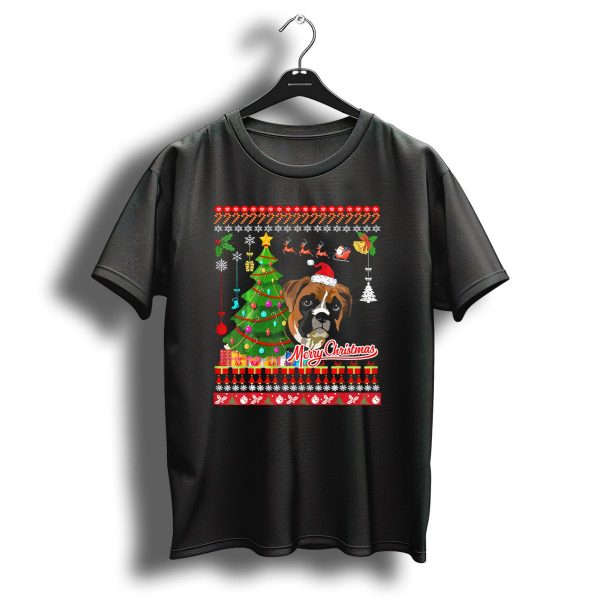 Merry Christmas Boxer Dog Holiday Sweater Pattern Uglyboxer T Shirt 1 t shirt 1