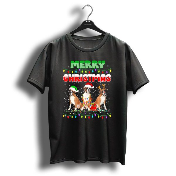 Merry Christmas Boxer Dogs In Holiday Lights T Shirt 1 t shirt 1