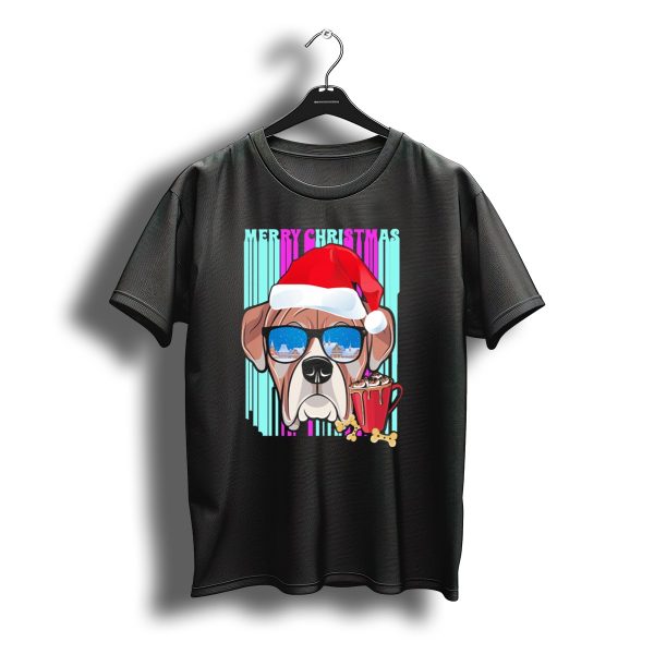 Merry Christmas Boxer Santa Hat And Hot Cocoa T Shirt t shirt 1