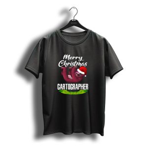Merry Christmas Cartographer Sloth Santa Hat T-Shirt