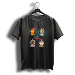 Merry Christmas Cat Kittens Santa Hats Wreaths T Shirt