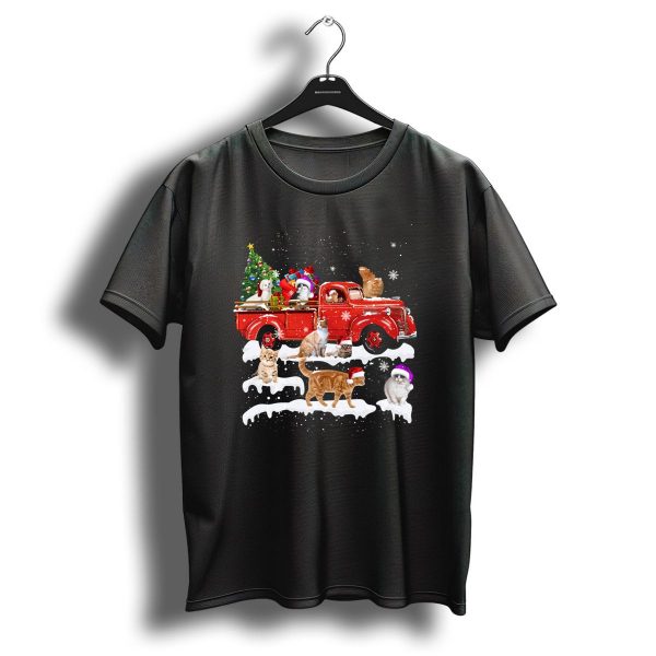 Merry Christmas Cat Riding Red Truck With Kittens And X Mas Tree T Shirt 1 t shirt 1