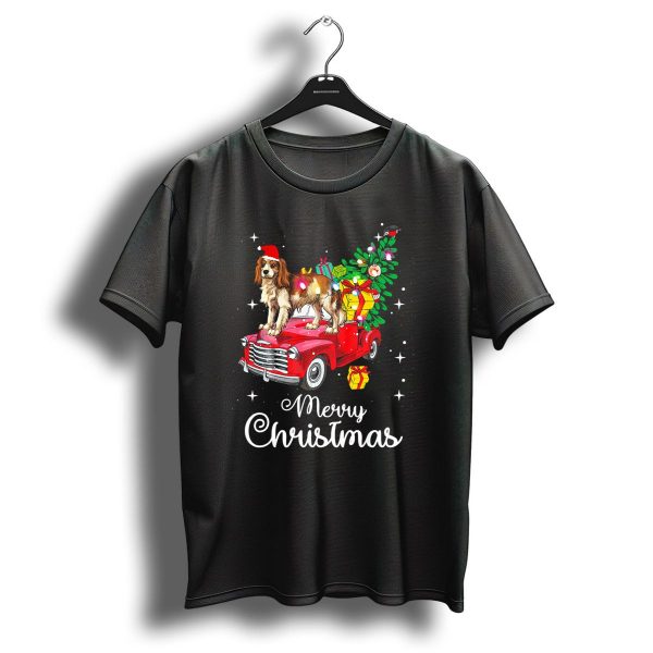 Merry Christmas Cavalier King Charles Spaniel On Red Truck With Gifts And Tree T Shirt 1 t shirt 1