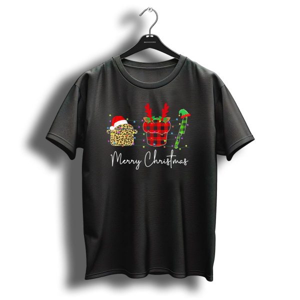 Merry Christmas Chef Santa Hat Reindeer Lights Buffalo Plaid And Leopard Print T Shirt 1 t shirt 1