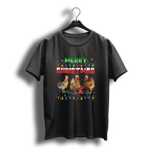 Merry Christmas Chickens With Festive Lights And Santa Hats T-Shirt