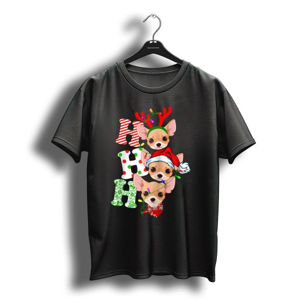 Merry Christmas Chihuahua Ho Ho Ho Santa Reindeer Lights T Shirt t shirt 1