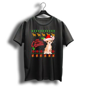Merry Christmas Chihuahua Santa Hat Reindeer Holiday T Shirt