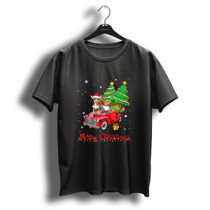 Merry Christmas Chihuahua With Santa Hat On Red Truck With Christmas Trees And Presents T Shirt