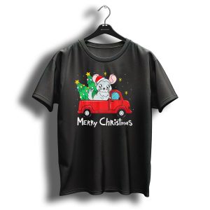 Merry Christmas Chinchilla Santa Hat Truck Tree T Shirt