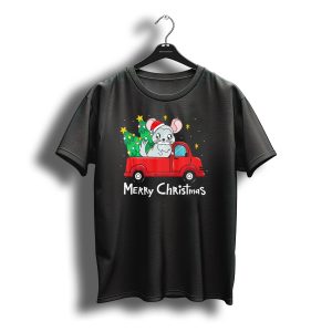 Merry Christmas Chinchilla Santa Hat Truck Tree T-Shirt
