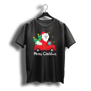 Merry Christmas Chow Chow Santa In Red Truck With Tree And Stars T-Shirt