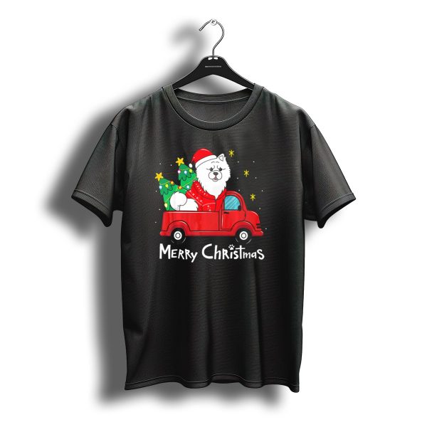 Merry Christmas Chow Chow Santa In Red Truck With Tree And Stars T Shirt t shirt 1
