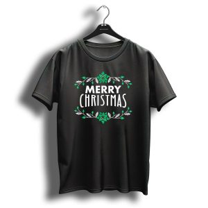 Merry Christmas Classic Festive Green Floral J9 T Shirt