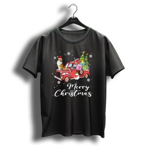 Merry Christmas Collie On Red Truck With Gifts And Snowman T Shirt