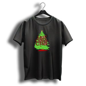 Merry Christmas Columbia Red Text Evergreen Tree Star T Shirt 1