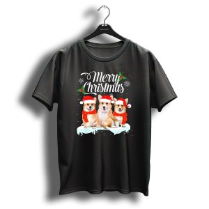 Merry Christmas Corgi Dogs In Santa Hats And Scarves T Shirt