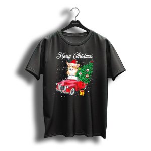 Merry Christmas Corgi In Santa Hat Riding Red Truck With Christmas Tree And Gift T-Shirt