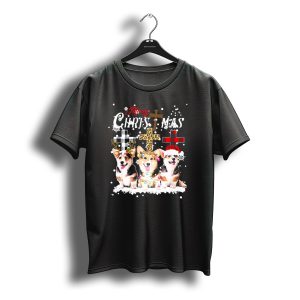 Merry Christmas Corgi Reindeer Santa Light Cross Snowflakes T-Shirt